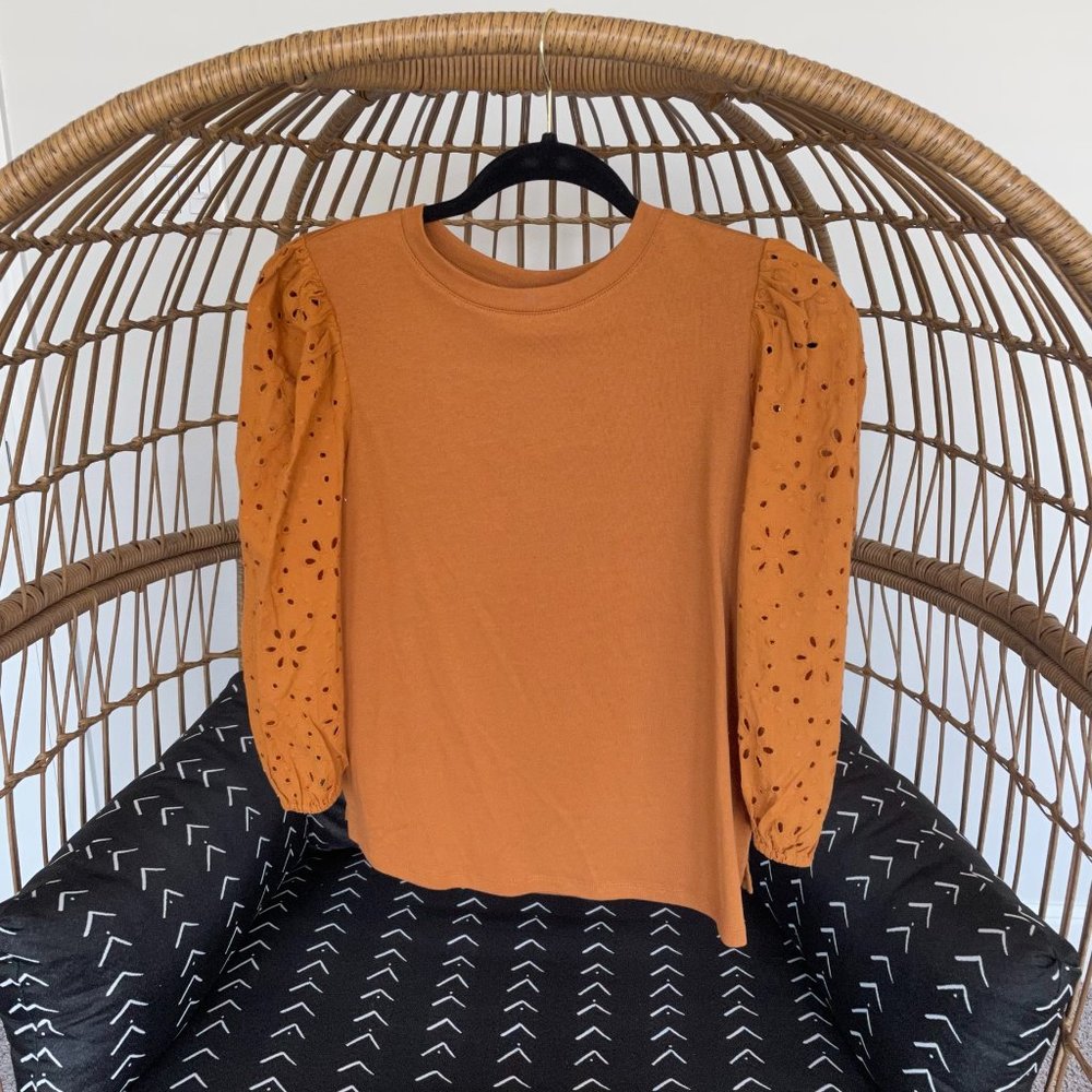 A New Day Top With Eyelet Sleeve Detail NWT